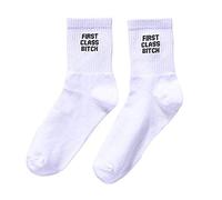 Techwills 1 paio di calzini unisex Cool Letter Print cotone bianco uomo donna, # First Class Bitch, 36