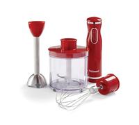 Techwood TMS-9605 Frullatore a Immersione 3 in 1, 600 W, Rosso, 500 milliliters, Acciaio Inossidabile, 2 velocità, Multicolore