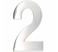 TECHZOCO Numero 2 casa, Numero due casa, Numero 2 per porta, Numero da parete, Numero 2 cassetta delle lettere, Acciaio inossidabile 304, 75 mm altezza x 47 mm larghezza, adesivo, argento