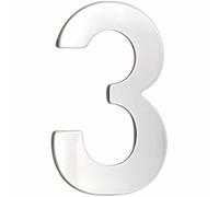 TECHZOCO Numero 3 casa, numero tre casa, numero 3 per porta, numero da parete, numero 3 cassetta delle lettere, acciaio inossidabile 304, altezza 75 mm x larghezza 47 mm, adesivo, argento