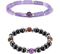 TECKI 2 Pezzi Bracciale Donna- Braccialetti Magnetici alla Moda, Braccialetti di Ametista, Elastici e Regolabili, Gioielli Anti-Affaticamento, Regalo per Famiglie e Amici.