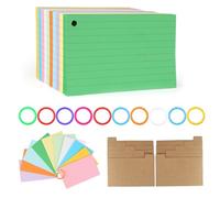 TECKI Set di Flash Cards Colorate - 500x Flashcards + 10 Divisori Cartoncino + 10 Anelli Colorati, School Supplies, Basic Cancelleria, Chede di Vocabolario Vuote, Prendere Appunti