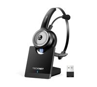 TECKNET Auricolare Singolo Bluetooth Wireless con Microfono e Base Ricarica | Bluetooth/2.4G, Base Ricaricabile Portatile, Cancellazione del Rumore AI, Adatto per Autisti di Camion/Call Center/Skype
