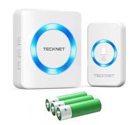 TECKNET Campanello radio alimentato a batteria, mini campanello wireless 400 m, IP65 per esterni, impermeabile, 5 livelli di volume, campanello e 60 melodie con indicatore LED