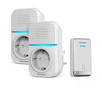 TECKNET Campanello senza batteria, campanello senza fili da collegare a una presa, campanello senza fili impermeabile, dotato di 2 prese UE, portata di trasmissione di 400 metri, 60 melodie sonore, 5