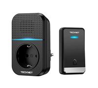 TECKNET Campanello senza fili, 400 m, campanello per porta IP65, impermeabile, campanello elettronico, campanello per porta con funzione di ricarica e luce LED, 60 melodie a 5 livelli volumi, nero