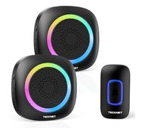TECKNET Campanello Senza Fili Alimentato a Batteria Impermeabile IP66, Portata 400M, 5 Livelli Volume 60 Melodie, Batteria Rimovibile RGB Campanello Wireless Esterno(1xTrasmettitore e 2x Ricevitore)