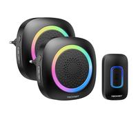 TECKNET Campanello senza fili, campanello a scatto con luce RGB, kit di campanello per porta wireless portatile impermeabile IP66, portata wireless 400 m, 60 campanelli e volume a 5 livelli (nero)