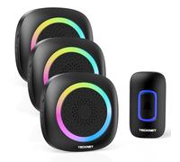 Tecknet Campanello Senza Fili da Esterno, Campanello Wireless IP66 Impermeabile con RGB Indicatori 400M Operativo Portata, 60 Suonerie, 5 Volumi Selezionabili,(1xTrasmettitore e 3x Ricevitore)