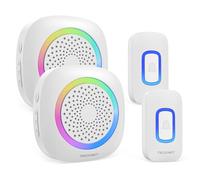 TECKNET Campanello Senza Fili Impermeabile IP66(2xTrasmettitore e 2x Ricevitore), Portata 400M, 5 Livelli Volume 60 Melodie, Batteria Rimovibile RGB Campanello Wireless Esterno, Bianco
