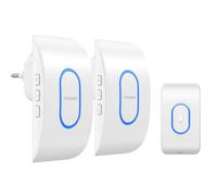 TECKNET Campanello Senza Fili, Portata 400m 60 Melodie e 5 Livelli di Volume Indicatori LED de Esterno IP65 Impermeabile Campanelli Wireless (Bianco, 1 Trasmettitore + 2 Ricevitori)