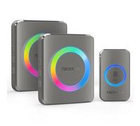 TECKNET Campanello Wireless, Campanello Senza Fili da Esterno Impermeabile, 60 Suonerie, Indicatori RGB, Raggio Ultra Lungo di 500m, 5 Volumi Selezionabili (1xTrasmettitore e 2x Ricevitore)