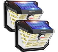 TECKNET Luci Solari Esterno, 231 Faretti Solari a Led da Esterno, 300° Super Luminoso, 3 Modalità con Sensore di Movimento, Lampada da Parete Impermeabile IP65 per Giardino, Patio e Garage - 2 Pezzi