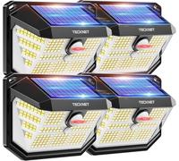 TECKNET Luci Solari Esterno, 231 Faretti Solari a Led da Esterno, 300° Super Luminoso, 3 Modalità con Sensore di Movimento, Lampada da Parete Impermeabile IP65 per Giardino, Patio e Garage - 4 Pezzi