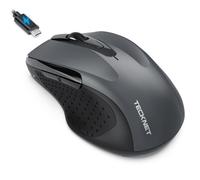 TECKNET Mouse Bluetooth con Jiggler, Multi-dispositivo Mouse Wireless Ricaricabile (Tri-Mode: BT 5.0/3.0 + 2.4G), 4800 DPI, Silenzioso, Ergonomico per Laptops, Mac OS, Android, Windows-Grigio Jiggler