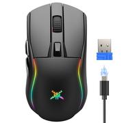 TECKNET Mouse da gioco senza fili, 24000 DPI con tre modalità di connessione e 6 luci RGB, ricaricabile, mouse ergonomico Bluetooth, velocità di interrogazione 1000 Hz e 6 tasti programmabili per PC