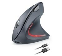 TECKNET Mouse ergonomico senza fili ricaricabile con tracciamento ottico 4800 DPI regolabile, mouse silenzioso 2.4G, 6 pulsanti, LED per computer, portatili, Mac, PC, Windows, grigio