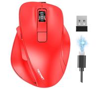 TECKNET Mouse senza fili Bluetooth ricaricabile con 3 dispositivi (2 Bluetooth + USB), 4800DPI, 6 tasti, mouse wireless silenzioso ergonomico per computer portatile/PC/tablet/MacBook, rosso