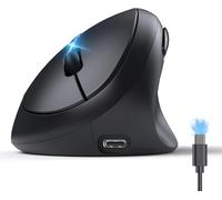 TECKNET Mouse Verticale, Mouse Bluetooth Ergonomico Ricaricabile, Multi-dispositivo (BT5.0/3.0 + 2.4G), 4800 DPI, Clic Silenziosi, 6 Pulsanti Per PC, Computer Portatile, Mac - Nero