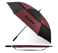 TECKNET Ombrello da Golf Grande da 68 Pollici,Ombrello Pioggia Grande,Antivento,a Doppia Calotta Ventilata,Con Apertura Automatica e Impugnatura EVA.Perfetto per Sole e Pioggia All'Aperto-Nero/Rosso