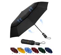TECKNET Ombrello Pieghevole Antivento, Grande Portatile Pioggia da 10 Ossa, Automatico Viaggio Umbrella Doppio Baldacchino Antivento Impermeabile per Uomo Donna, Diametro 104 cm, Nero