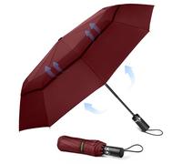 TECKNET Ombrello Pieghevole Antivento, Grande Portatile Pioggia da 10 Ossa, Automatico Viaggio Umbrella Doppio Baldacchino Antivento Impermeabile per Uomo Donna, Diametro 104 cm, Rosso