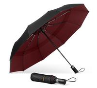 TECKNET Ombrello Pieghevole Antivento, Grande Portatile Pioggia da 10 Ossa, Automatico Viaggio Umbrella Doppio Baldacchino Antivento Impermeabile per Uomo Donna, Diametro 104 cm, Rosso e Nero