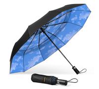 TECKNET Ombrello Pieghevole Antivento, Grande Portatile Pioggia da 10 Ossa, Automatico Viaggio Umbrella Doppio Baldacchino Antivento Impermeabile per Uomo Donna, Diametro 104 cm, Cielo