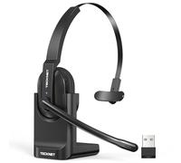 TECKNET V5.2 - Cuffie Bluetooth con microfono, cuffie wireless con stazione di ricarica, microfono ENC per cancellazione del rumore PC, dongle USB, senza fili per camion/call center/ufficio, batteria