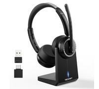 TECKNET V5.3 - Cuffie Bluetooth con microfono, cuffie wireless con microfono AI cancellazione del rumore, stazione di ricarica, dongle USB, batteria 55+ ore, ricaricabili, per ufficio, casa