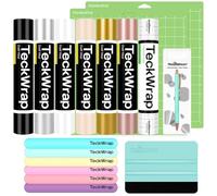 TECKWRAP Set di accessori di base in vinile permanente, 30,5 cm x 1,5 m, 6 colori permanenti, rotoli di vinile adesivo permanente e 1 rotolo di nastro di trasferimento per vinile, kit di strumenti