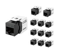 Tecmojo Confezione da 12 jack Keystone CAT6A, corpo nero con cappuccio bianco, inserto Ethernet 10Gigabit non schermato, 500 MHz, snap-in per piastre a parete e pannelli patch, pronto per server di