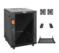 Tecmojo Rack per montaggio a parete 15U, profondità 45 cm, kit di montaggio a parete con mensola 1U, staffa a L, 2 ventole di raffreddamento, porta e ferramenta bloccabile, ruote, rack 15U per