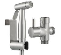Tecmolog Bidet Portatile Kit Acciaio Inossidabile 2 Modalità Doccetta Bidet Portatile con Deviatore 2 Vie e Tubo 1.2m, Nichel Spazzolato, WS024AF