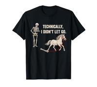 Tecnicamente Non Ho Lasciato Andare Skeleton Horse Riding Halloween Maglietta