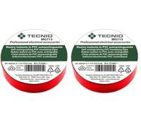 TECNID Nastro Isolante in PVC - 15mm x 10mt - Spessore 0,13mm - Impermeabile e resistente al calore - Lunghezza 10mt - Colore Rosso (Confezione da 2)