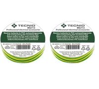 TECNID Nastro isolante in PVC, spessore 0,13mm, 19mm x 25m. Certificato VDE. Impermeabile, resistente al calore, Giallo-Verde. (Confezione da 2)