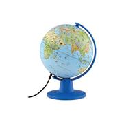 Tecnodidattica - Luce Safari| Mappamondo di piccole dimensioni per bambini| Globo geografico da montare luminoso e girevole | Cavo USB | Cartografia illustrata | Diametro 16 cm | Testi in italiano