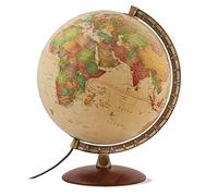 Tecnodidattica - Mappamondo Nova Rico Antiquus | Cartografia in Stile Antico | Luminoso e girevole | Base in vero legno e meridiano graduato in metallo | Testi in Italiano | Diametro 30 cm