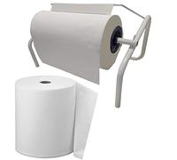 Tecnokit: Dispenser Bobina Carta Max, con Rotolo in Omaggio, per Bobine Grandi da 38-40 cm, portarotolo Muro e banco, Dotato di Kit di Montaggio, Mis 48x34x25, Bianco