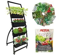 Tecnokit Kit Orto verticale, fioriera con ruote industriali, 4 cassette cm 60 incluse, 4 bustine semi e 1 bustina concime, per interni ed esterni, cm 67x65x170H.