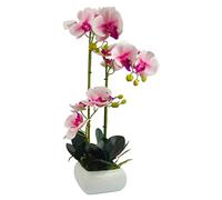 Tecnokit Piante Finte Interno, Orchidea artificiale, con vaso incluso, pianta finta, materiale plastico realistico al tatto, adatto per tutti gli ambienti (CM 40 BIANCA/FUCSIA)