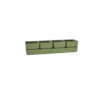 Tecnokit Tera vaso elegante di design Sierra, composto da 4 vasi quadrati e un sottovaso, dimensioni cm 48x12x11 h, fioriera per piantine e piante grasse reistente ai raggi UV (CM 48, Olive (Verde))
