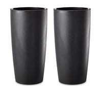 Tecnokit Vaso per Piante da Interno ed Esterno Design Moderno con Effetto Cemento Mandorla e Antracite Fioriera Alta con Sottovaso Erba Musa Matte, colore Antracite, 2 pezzi cm 35x90.