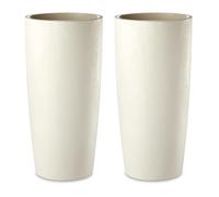 Tecnokit Vaso per Piante da Interno ed Esterno Design Moderno con Effetto Cemento Mandorla e Antracite Fioriera Alta con Sottovaso Erba Musa Matte colore Mandorla, 2 pezzi cm 35x90