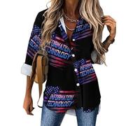 Tecnologia dell'informazione Bandiera degli Stati Uniti Camicie a maniche lunghe per le donne Button Down camicetta casual, Stile:, M