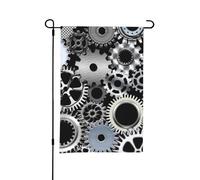Tecnologia di rendering di ingranaggi in metallo Arte digitale, bandiera estiva da giardino bifacciale da 12x18 pollici per esterni