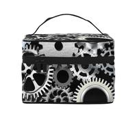 Tecnologia di rendering di ingranaggi in metallo, arte digitale, borsa da viaggio per il trucco da donna, grande organizer per cosmetici