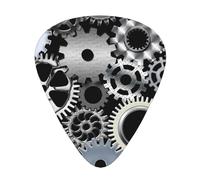 Tecnologia di rendering di ingranaggi metallici Arte digitale,12 pezzi di plettri per chitarra, 3 plettri di diverso spessore per chitarra acustica, basso, ukulele
