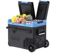 Tecnolove Frigorifero e congelatore a doppia zona per auto, 45 l, 15,6 °C ~ 20 °C, compressore con porta reversibile, maniglia in metallo, doppio slot per batteria, 100-240 V AC/12 V/24 V CC, luce a